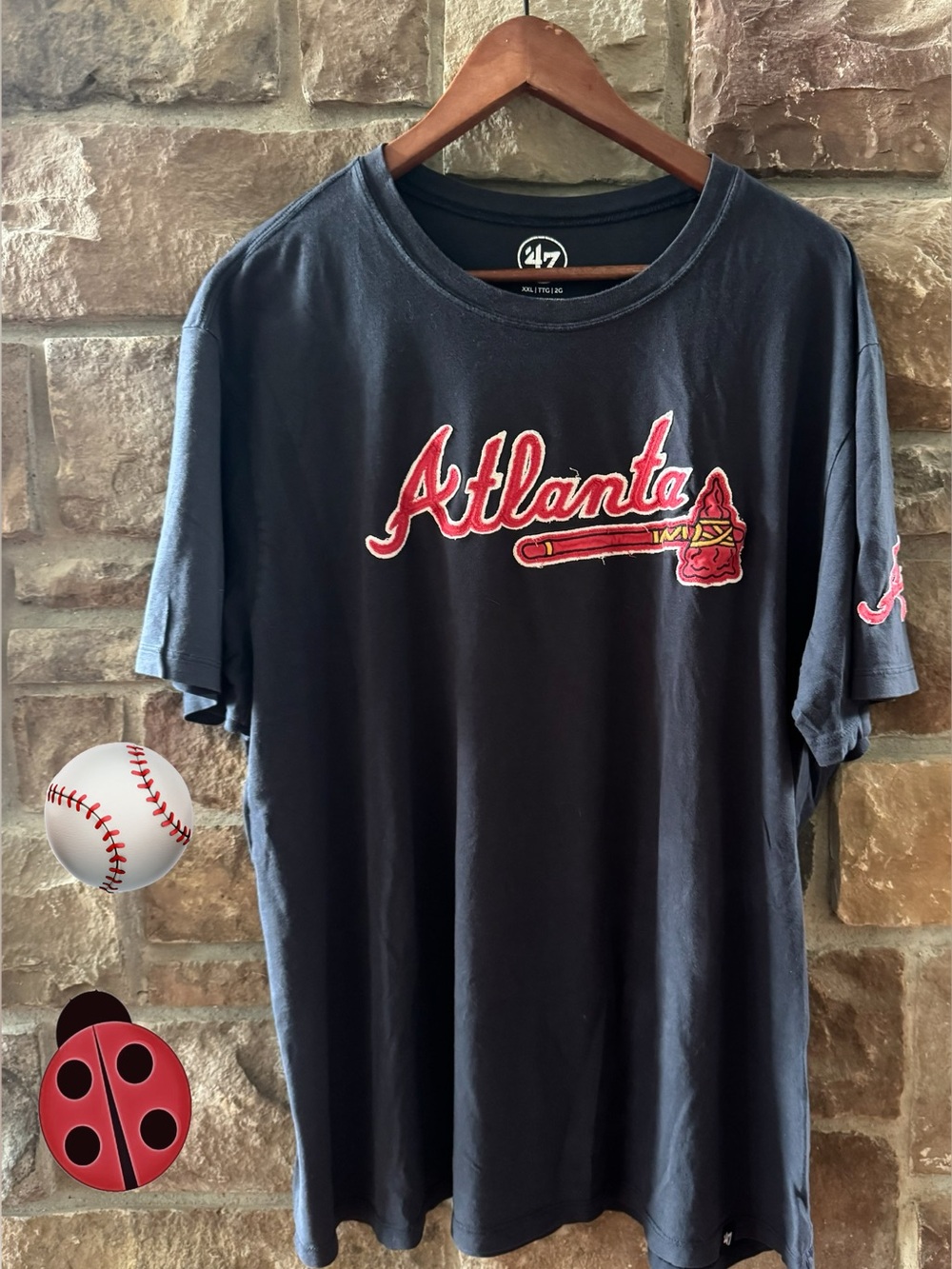 '47 Atlanta Braves Navy Short Sleeve Graphic Tee with Red Script -XXL